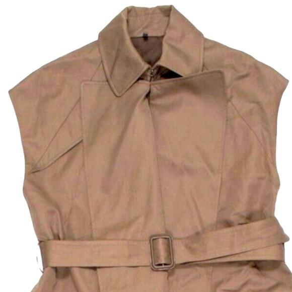 Helmut Lang Sleeveless Cotton Linen Trenchcoat Rain Jacket In Khaki - Picture 3 of 8